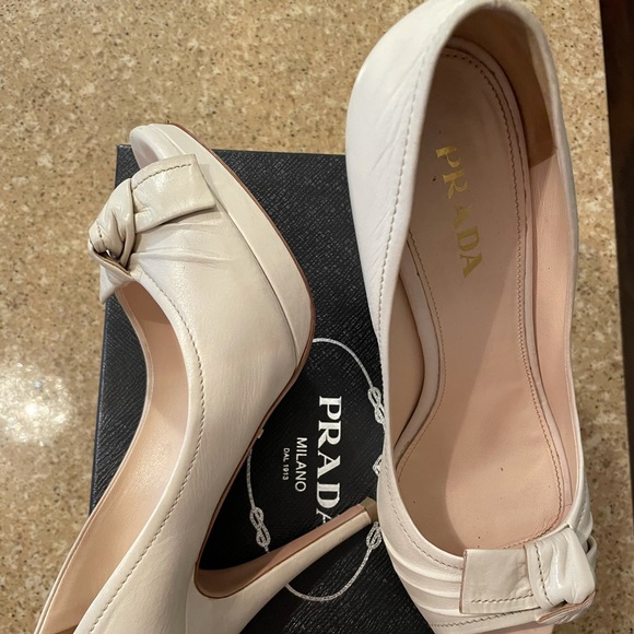Prada Women High Heel open toes platform shoes in color Talco Sabbia Size 38.5 - Picture 13 of 15